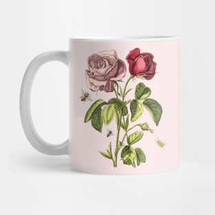 Rose Flowers with Bees, Vintage Botanical Illustration Collage Mug